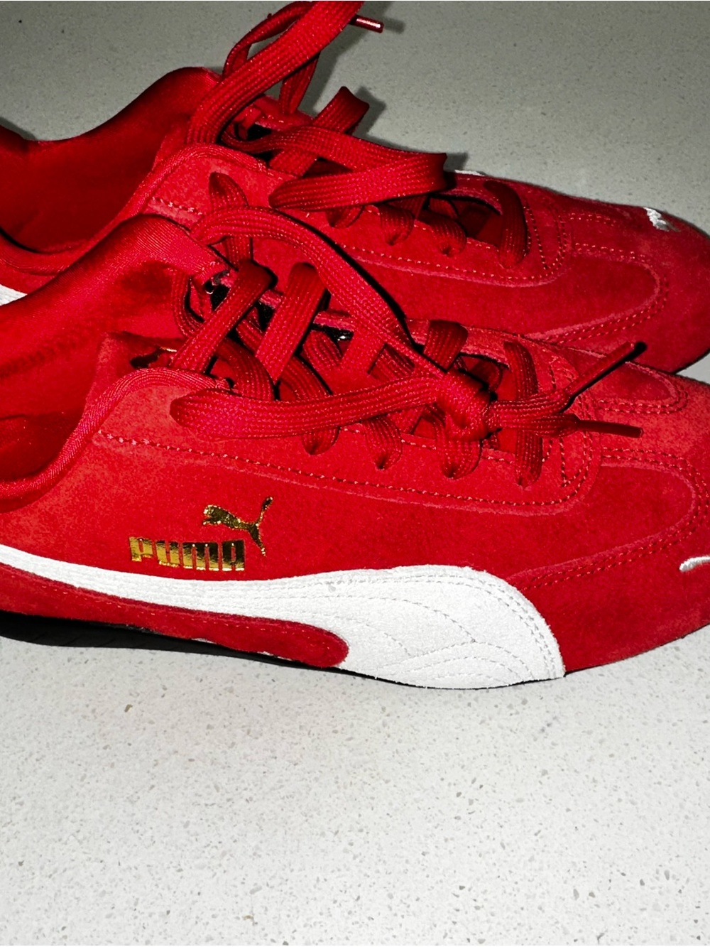 Puma Girl's Red Suede Sneakers with White Formstrip
